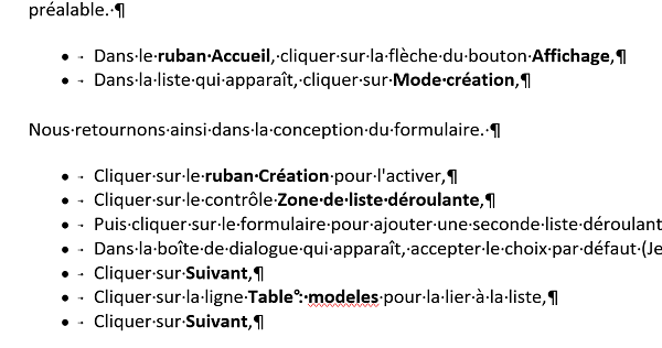 Paragraphes de listes à puces pour modifications automatiques avec Word selon attributs