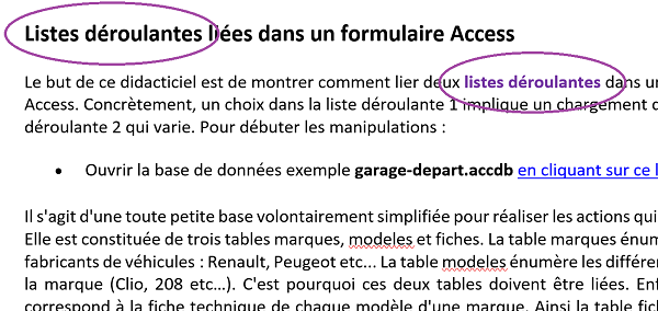 Modifications automatiques occurrences de textes Word selon mise en forme et attributs