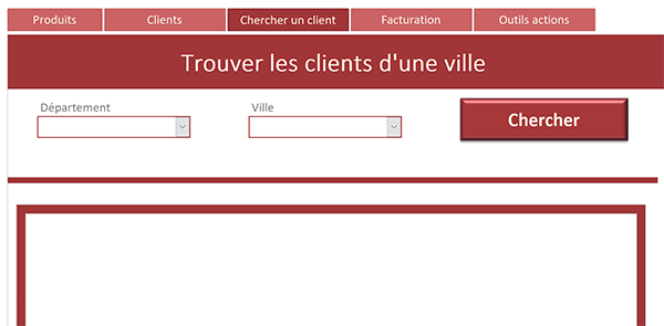 Formulaire Access de recherche des clients par des listes déroulantes dépendantes sur le département et la ville