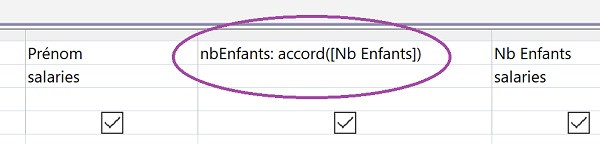 Champ calculé dans requête Access appelant fonction VBA pour accords de grammaire