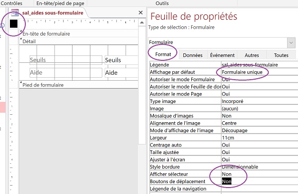 Régler propriétés du sous formulaire Access pour intégrer naturellement les données liées