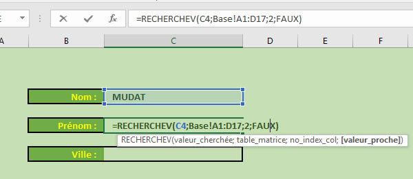 Fonction Excel RechercheV, extraction de données