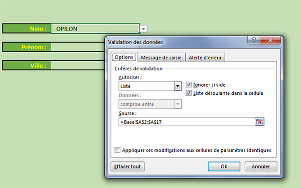 Liste déroulante Excel pour recherche information