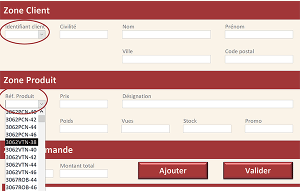 Formulaire Access Commandes clients pour récolter données aux choix dans listes déroulantes