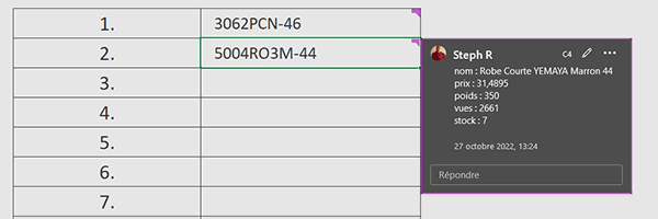Importer les données associées en commentaires en VBA Excel