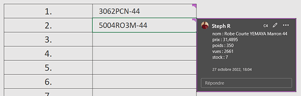 Afficher les informations en commentaire en VBA Excel