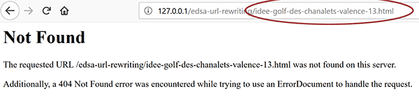 Page Web non trouvée, lien réécrit de redirection non correct