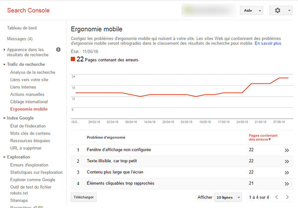 Erreurs Mobile Friendly Google Webmaster