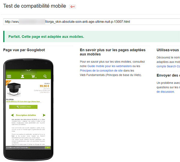 Outil de test de compatibilité mobile Google Webmaster