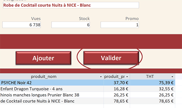 Bouton de formulaire Access pour valider la commande client et éditer la facture