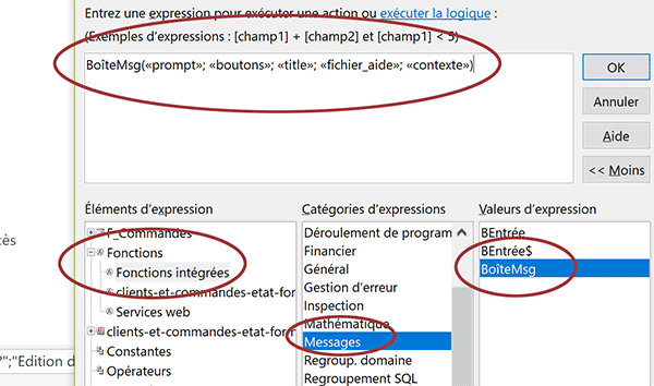 Fonction BoiteMsg Access pour adresser message utilisateur sur formulaire par action de macro