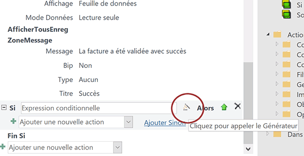 Déclencher générateur expression pour action de macro Access conditionnelle