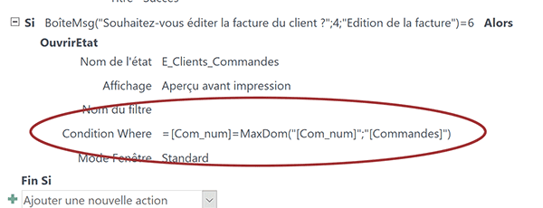 Condition Where de macro Access pour faire correspondre facture sur état avec formulaire au clic sur le bouton