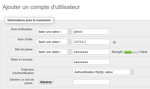 Créer compte utilisateur PhpMyAdmin pour accéder aux tables MySql reliées par le code Php