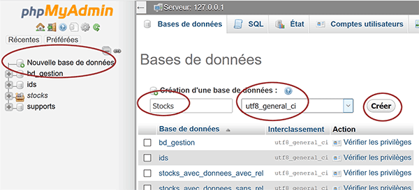 Créer nouvelle base de données MySql avec PhpMyAdmin