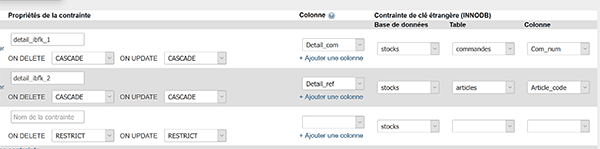 Lier une table MySql à deux autres tables dans la vue relationnelle de PhpMyAdmin