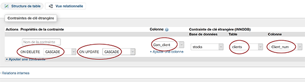 Relier deux tables MySql avec clé primaire et étrangère et mises à jour en cascade