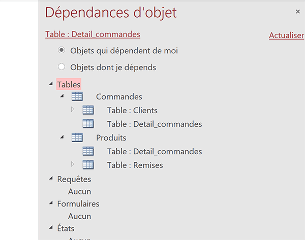 Visualiser dépendances objets Access pour notamment matérialiser relations entre tables