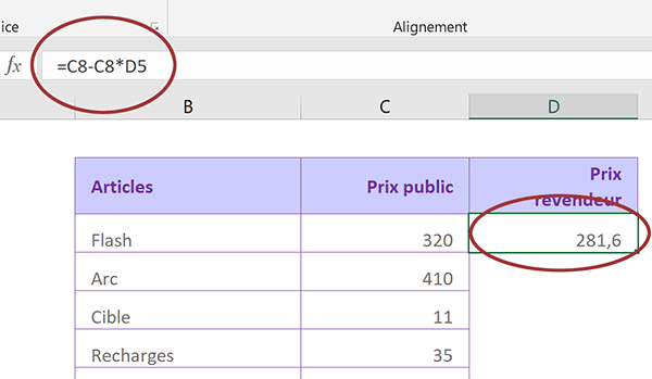 Calculer un prix remisé en fonction du taux en pourcentage avec Excel