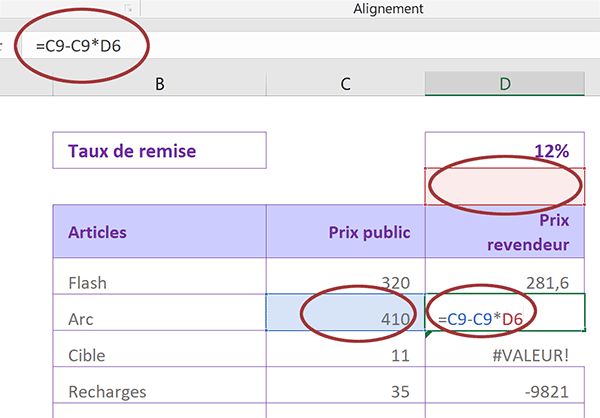 Déplacement des références des cellules avec le calcul Excel conduisant à des erreurs de résultats