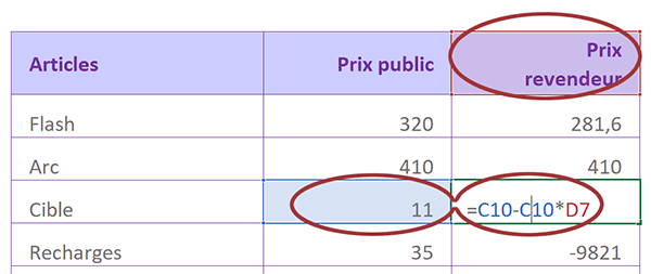 Erreur de calcul sur multiplication par cellule de texte à cause du déplacement de la formule