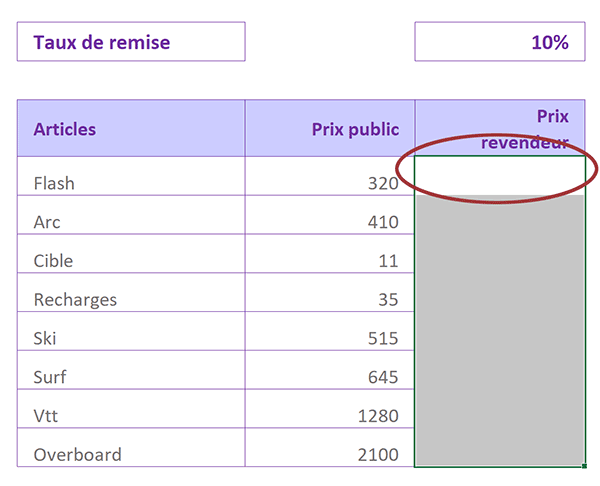 Présélectionner toutes les cellules du calcul Excel pour faciliter la reproduction