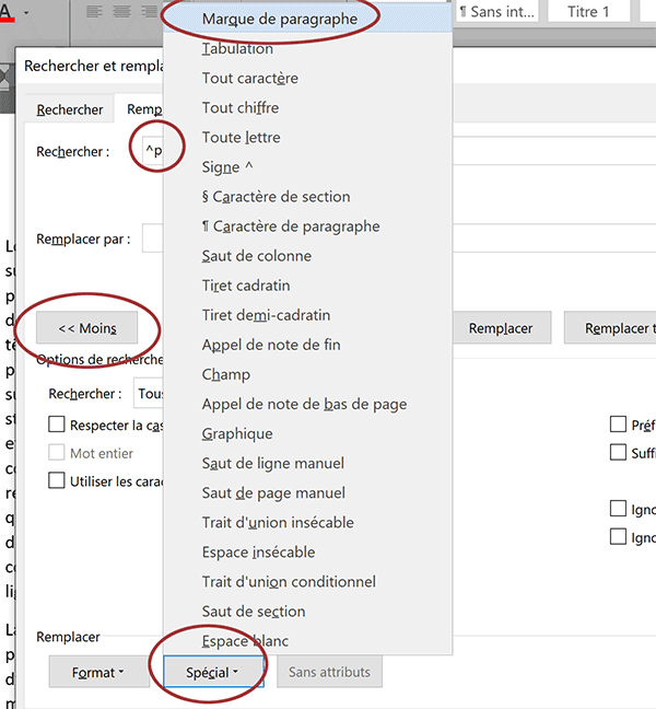 Codes Word pour corriger et remplacer des actions réalisées au clavier dans le document