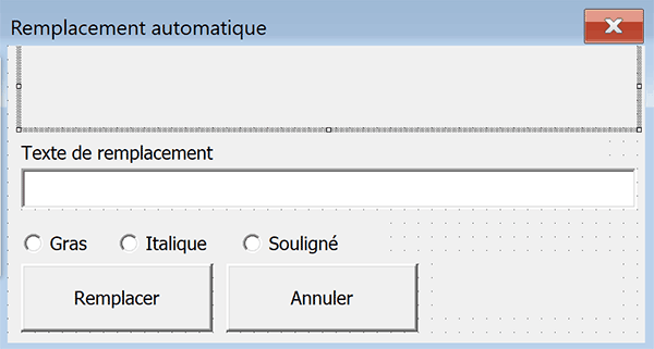 Interface graphique VBA Word de remplacement de texte avec mise en forme