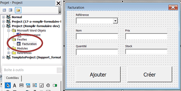 Afficher le formulaire (UserForm) VBA Word en mode création