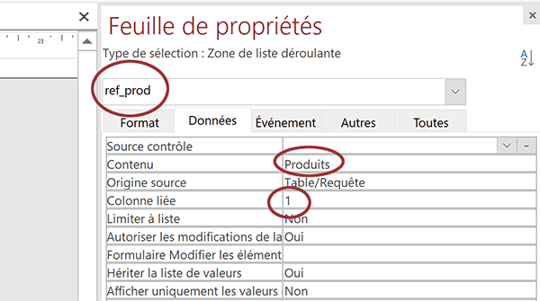 Charger dynamiquement contenu de liste déroulante sur formulaire Access par propriété Contenu