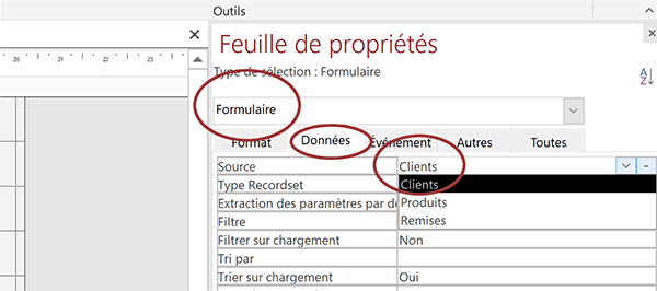 Définir une table Access comme source de données du formulaire