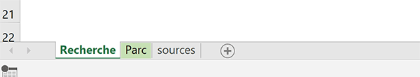 Feuilles du classeur Excel avec console pour extraction de base de données