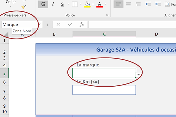 Attribuer des noms aux zones de critères pour simplifier la syntaxe des formules Excel pour extraire les données