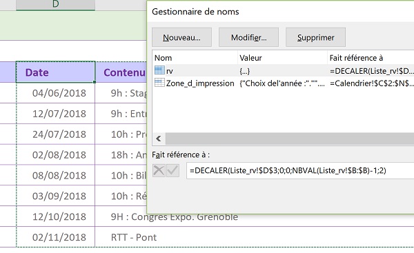 Fonction Decaler Excel dans nom de plage pour faire évoluer hauteur du tableau selon contenu dynamique