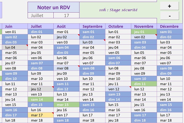 Alerte dynamique dans planning Excel des rendez-vous importants et en cours