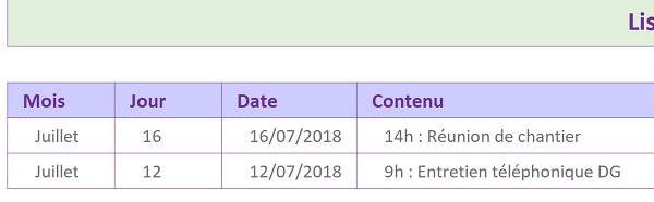 Stocker et archiver les rendez-vous ajoutés par le code VBA Excel dans les lignes du tableau