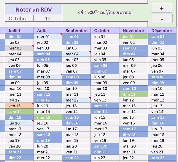 Gérer ses rendez-vous et tâches dans un calendrier automatisé Excel