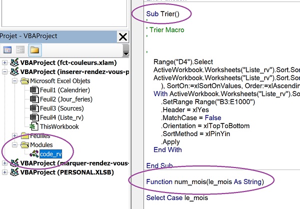 Procédure de code VBA Excel pour trier les données de tableaux