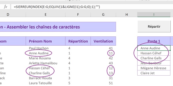 Répartition aléatoire équitable des équipes de travail sur les postes de production par calculs Excel