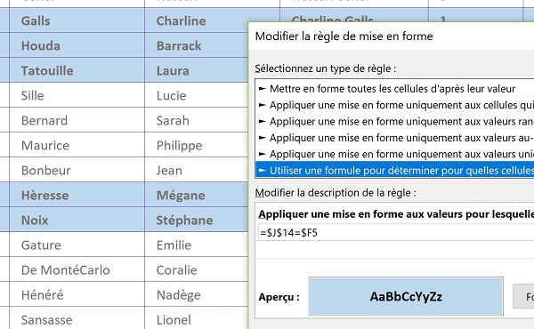 Mise en forme dynamique et automatique des dépendances dans un tableau Excel