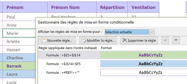 Cumul et priorité des règles de mise en forme conditionnelle pour mettre en valeur données Excel