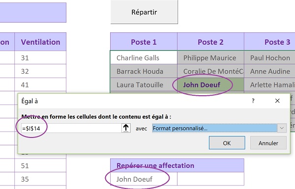 Repérer une donnée sélectionnée dans un tableau Excel par la mise en forme conditionnelle