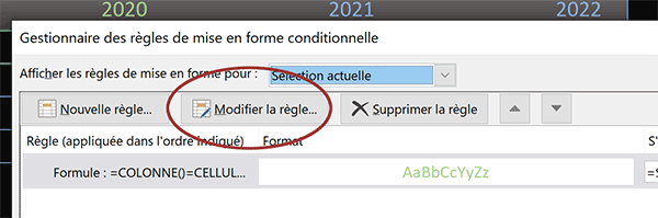 Gérer ou modifier une règle de mise en forme conditionnelle Excel