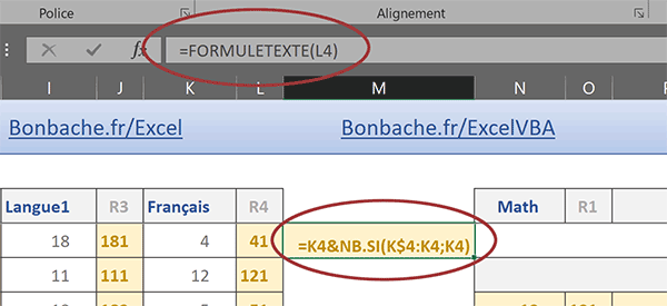 Fonction Excel FormuleTexte pour afficher la syntaxe des formules de la feuille Excel par calcul