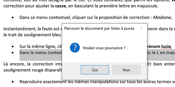 Parcourir le document Word par listes à puces avec le code VBA