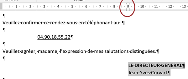 Aligner les blocs adresse sur la droite du document Word par retrait pour équilibrer présentation