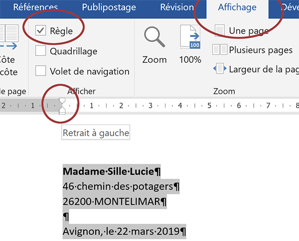 Afficher les règles en conception Word pour exploiter les retraits de paragraphes