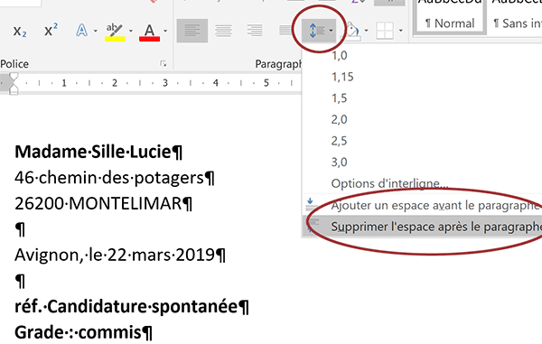 Supprimer les espaces par défaut entre les paragraphes du document Word