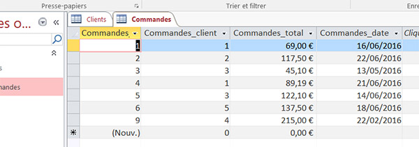 Base de données facturation, Clients et Commandes