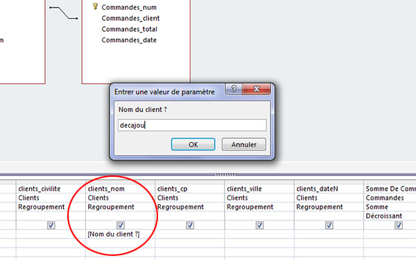 Requête paramatrée, critère variable